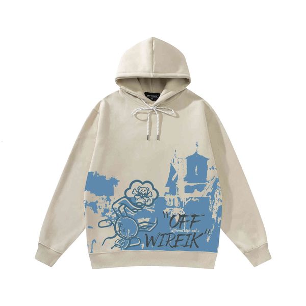 

off wireik menswear | graffiti print autumn winter plush hoodie men's oversize, Black