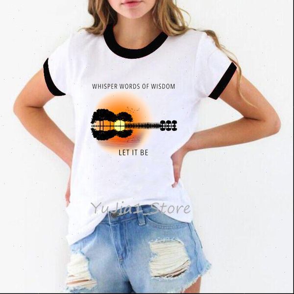 

2021 summer fashion whisper words of wisdom tshirt femme vintage guitar printed novelty tees female white t shirt streetwear