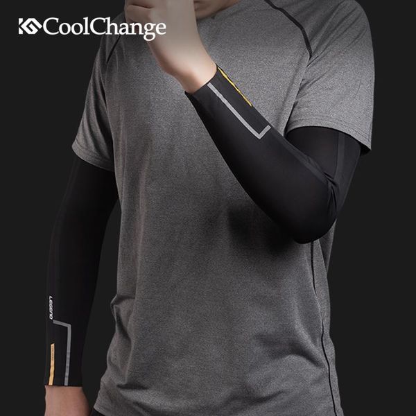 

sports gloves coolchange ice fabric cycling outdoor arm warmers breathable uv protection running basketball sleeves safety gear, Black