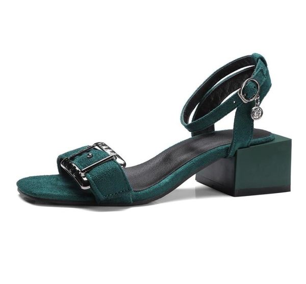 

sandals 2021 summer fish mouth fashion women suede high heels square heel woman buckle shoes size 34-43, Black