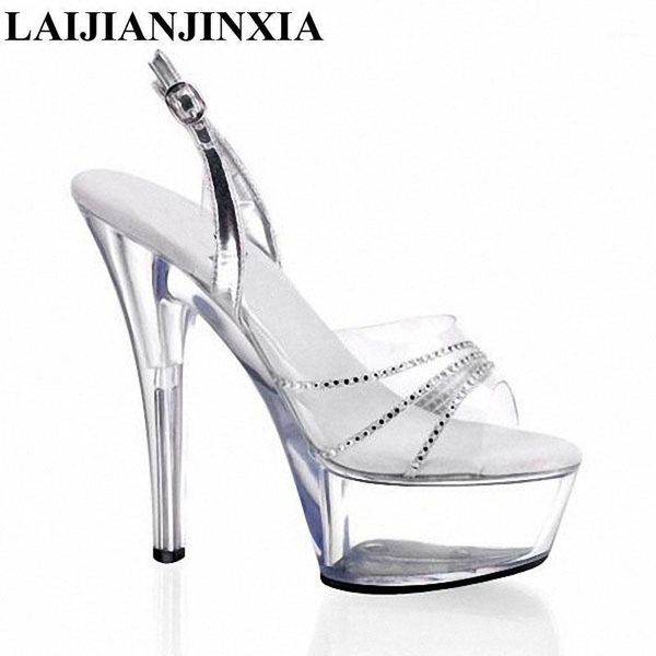 

dress shoes laijianjinxia transparent color sandals with rihenstones for women summer ankle strap 15cm high heels womens1, Black
