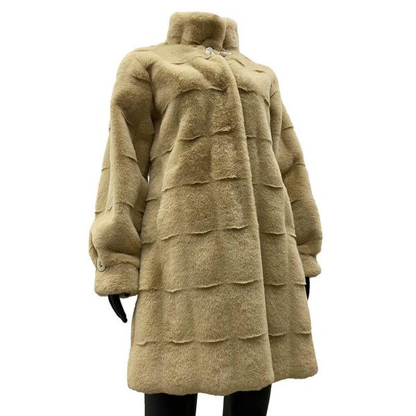 

women's fur & faux 2021 winter design luxury women mink coat feamle thick warm drawstring jacket diamond buckle, Black