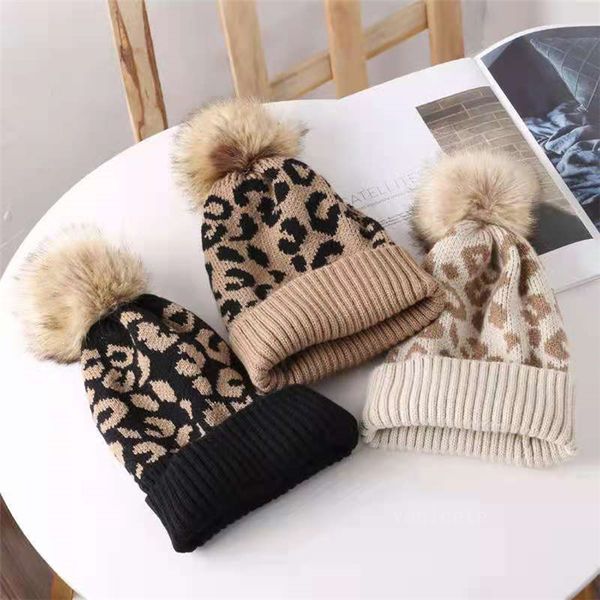 Outono / Inverno Bola De Cabelo De Tricô Chapéu De Moda Leopardo Grão Borda Borda Lãs Chapéus Europeu e Americano Personalidade Mantenha o Boné Quente ZC501