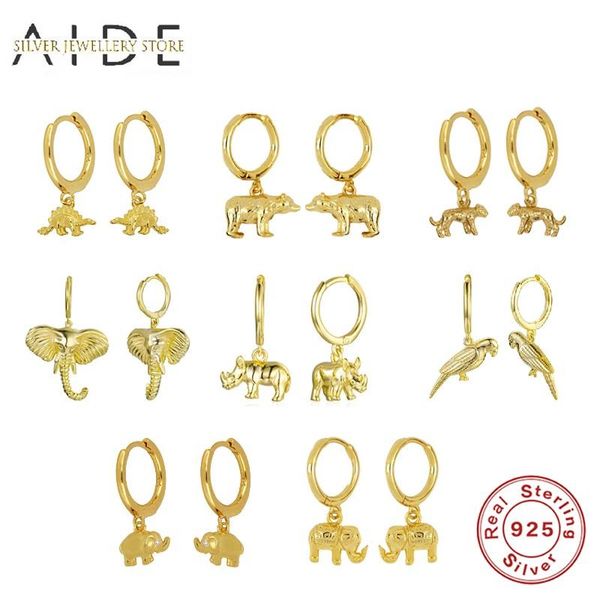 

hoop & huggie aide fashion animal earrings for women dinosaur/bear/elephant/leopard/bird/pig pierced earings silver 925 jewelry kolczyki, Golden;silver