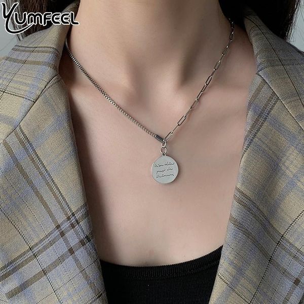 

yumfeel stainless steel letter pendant necklace women round coin alphabet necklace jewelry, Silver
