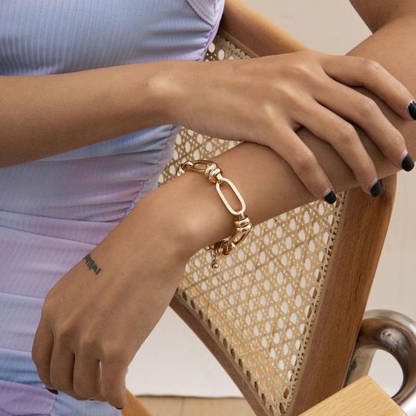 

link, chain all-match personality link bracelet women men couple bracelets fashion jewelry charm bangle lovers lock chains necklace, Black