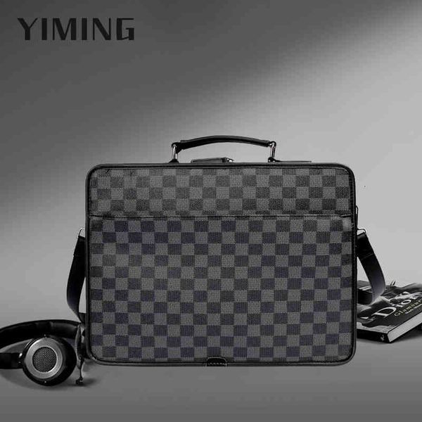 

handbag 2021 style that's briefcase men's one shoulder messenger bag hand carrying checkered computer fashion, Black;red