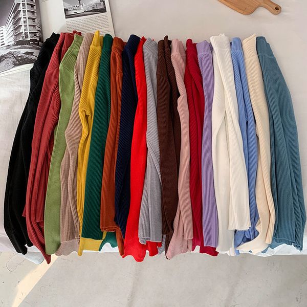 

2021 temperament solid color turtleneck sweater women's winter knitwear spring and autumn versatile black inner s2jc, White;black