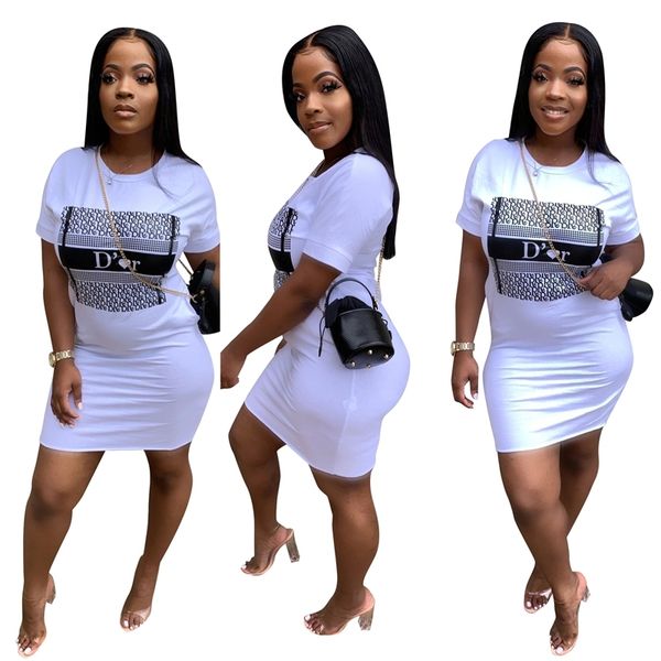 

women long pullover t-shirt skirt summer round neck women's dress fashion designer casual short sleeve dresses clothes jh 181, White