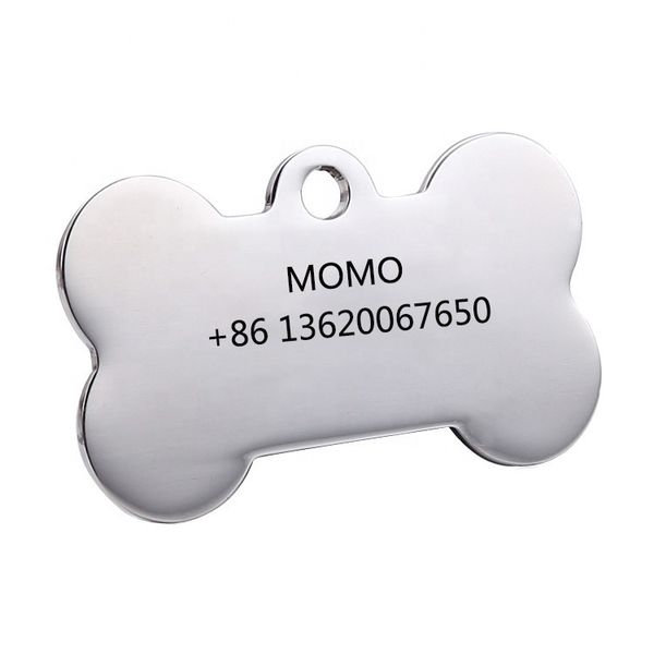 

bone shape stainless steel pendant circular metal pet dog and cat id tag