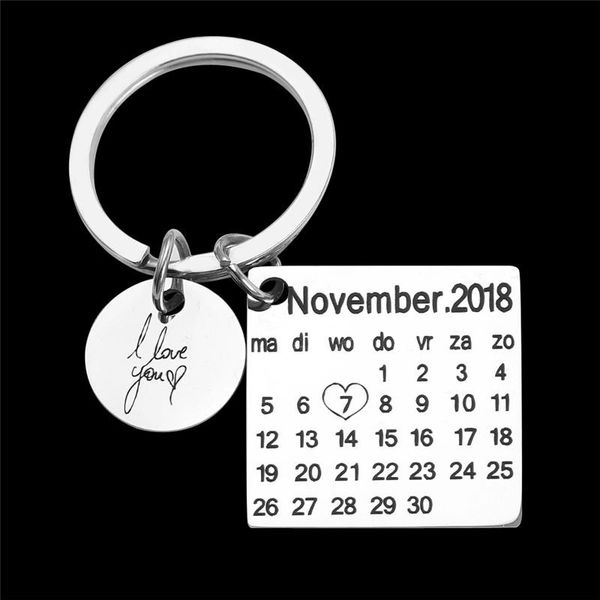 

keychains stainless steel personalized calendar keychain laser printing custom different national language key ring, Silver