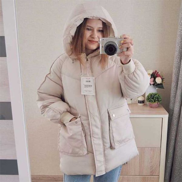

autumn winter women jacket coat hooded cotton puffer female coats warm outwear 211018, Black