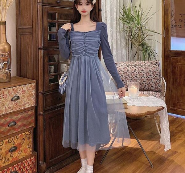 

2021 spring and autumn summer fashion long sleeve women's long dress@02, Black;gray
