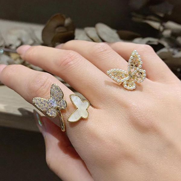 

cluster rings korean design butterfly series micro-inlaid zircon high-end sense of versatile open size adjustable ring for women jewelry, Golden;silver