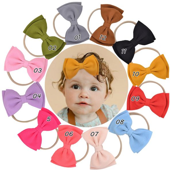 

12 colors baby girls stretch bow headbands infant hair bow nylon hairband cute hair accessories, Slivery;white