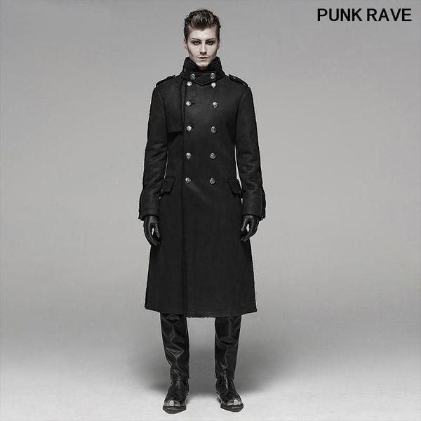 

men's wool & blends fashion club straight-tube collar men winter coat punk military handsome warm velvet surface long jacket rave wy-10, Black