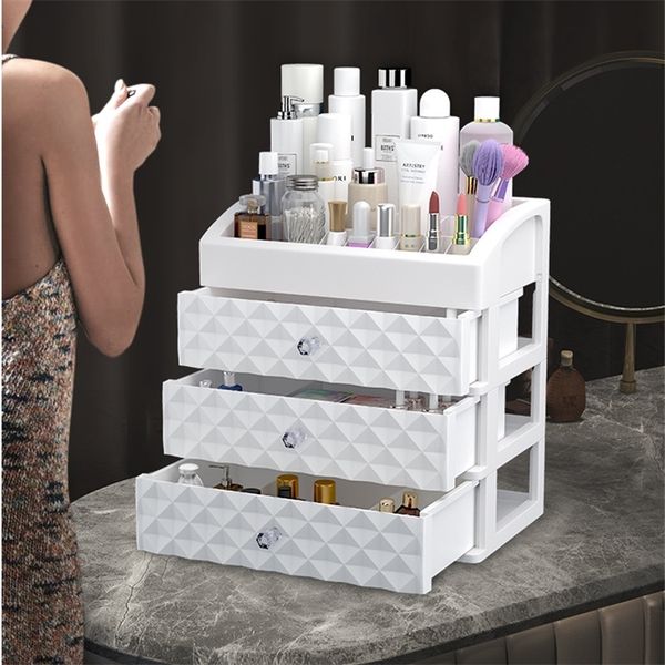 Caixa de maquiagem de gaveta plástica organizador cosmético caixa de beleza de prego Armazenamento de desktop caixa escova batom unha polonês recipiente 210315