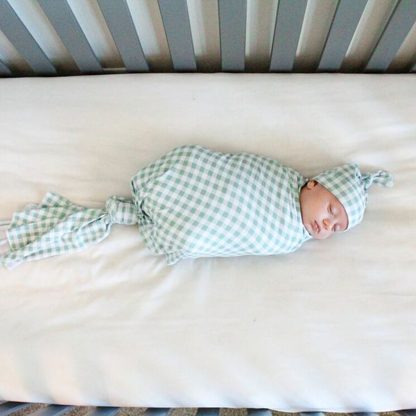 Neugeborenes Baby Swaddling Tuch Mädchen Jungen Swaddle Decke Mit Hut 2 stücke Set Green Grid Muster Für Infant Fotografie Requisiten BHB33