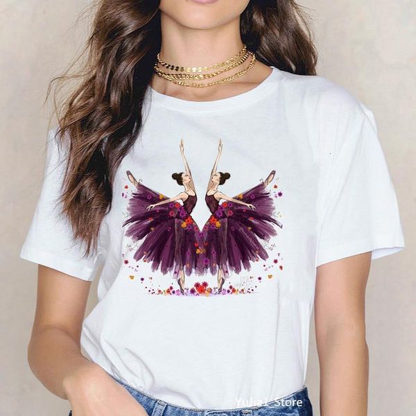 

novelty girl dancers wearing flower dresses print t shirts women kawaii tshirt summer white vogue t shirt