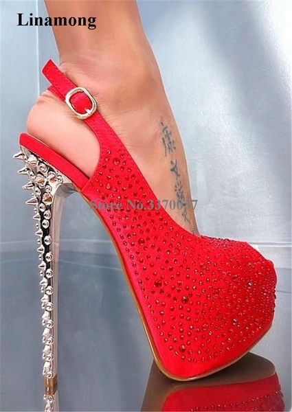 

dress shoes women luxury bling open toe rhinestone high platform rivet heel pumps super spike heels, Black