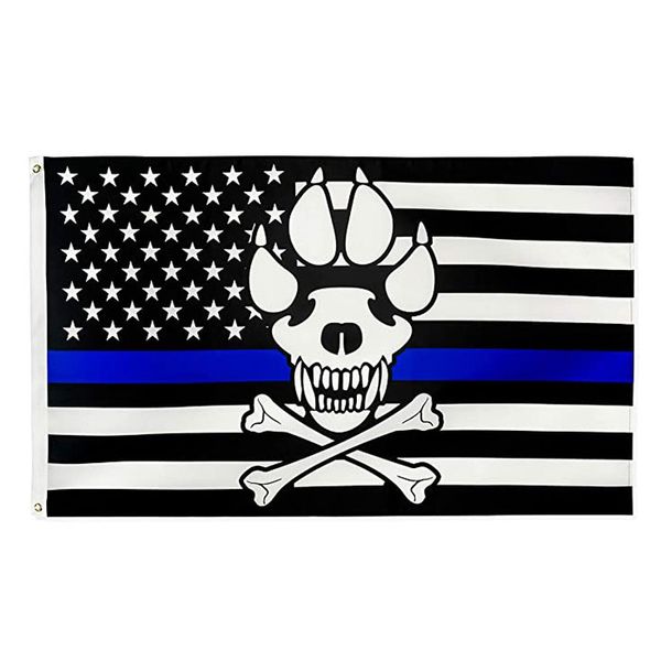 Thin Skull Blue Line America Police Flag 3x5Ft Doppia cucitura Decorazione Banner 90x150cm Festival sportivo Poliestere Stampato digitale all'ingrosso