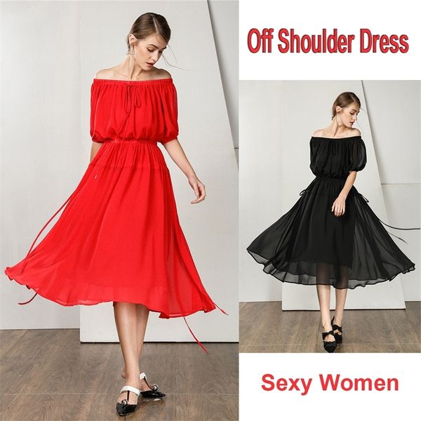 

2021 new women off shoulder long chiffon solid lady knee-length summer casual sashes sun h3g4, Black;gray