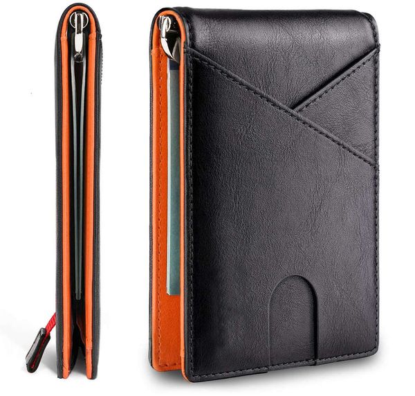 

rfid blocked wallet pu leather embossed two fold slim minimalist men's wallet, Black