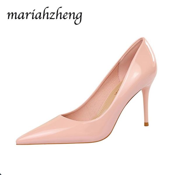 

dress shoes meriahzheng 8.5cm fashion simple stiletto heels lacquered shallow mouth pointed professional ol women's singles ds, Black