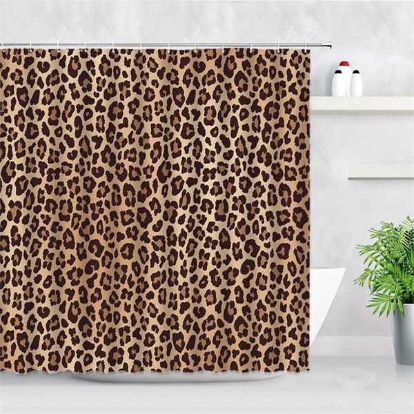 Leopard chuveiro cortinas africano animal selvagem padrão 3d impressão moderna moda casa decoração impermeável banheiro cortina com ganchos 211116