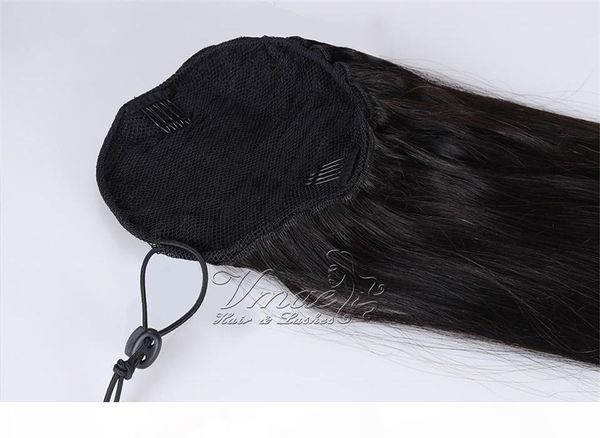 

straight human ponytail 120g #1b #4 #6 virgin remy human horsetail 16" to 24" drawstring clip in ponytails, Black