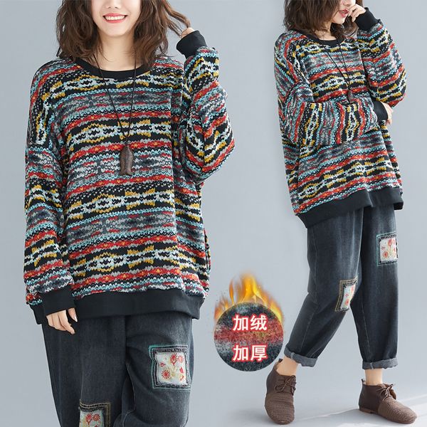 

2021 new winter fall fashion women round neck vintage long sleeve 100kg large size casual sweater office lady fleece knit pullovers 1yl7, White;black