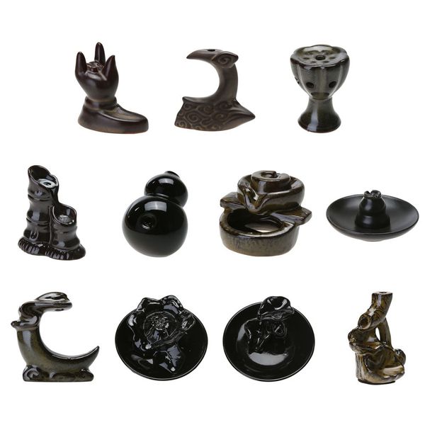 Rückfluss-Buddha-Keramik-Räuchergefäß-Halter, buddhistische Sandelholzkegel, Heimdekoration, Bastelfiguren, Miniaturen, C0220