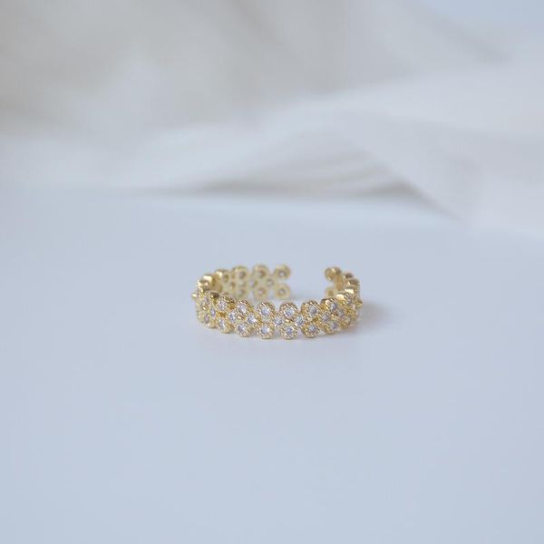 

cluster rings japan and korea 14k real gold plated micro-inlaid zircon opening hollow simple for woman shine party index finger ring, Golden;silver