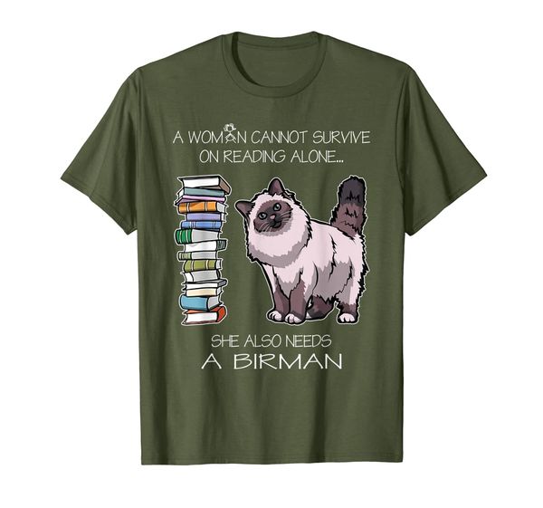 

a woman cannot survive on reading alone birman cat t-shirt, White;black