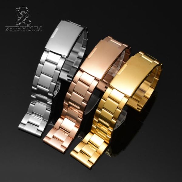 

watch bands stainless steel watchstrap silver color with folding clasp chain for men women 16/17/18/19/20/21/22/23mm, Black;brown