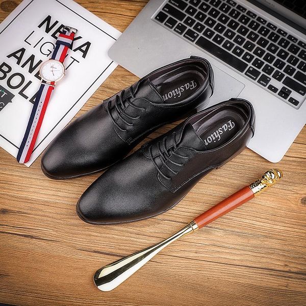 

dress shoes genuine leather men oxford business male wedding party shoe social chaussure homme office formal, Black