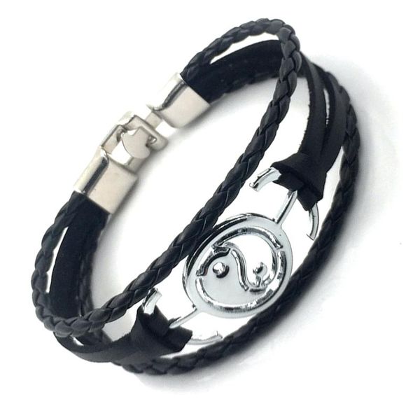 

2020 new handmade black leather bracelet antique silver color tai chi charm bracelet for men jewelry b18041, Golden;silver