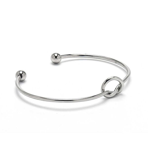 Bracelete de pulseira banhada a prata, moda simples bangles aberto dois bead cuff jóias para mulheres q0719