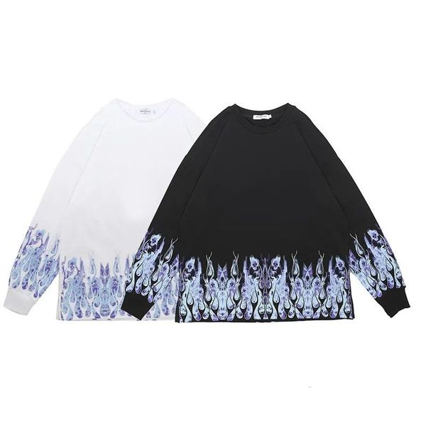 

women's hoodies & sweatshirts winter street blue purple flame printing hip-hop loose sweater t-shirt men oversize women clothes hoodie, Black