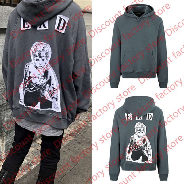 

gray blue print hoodie men women 1 oversized heavy fabric pullover sweatshirts, Black