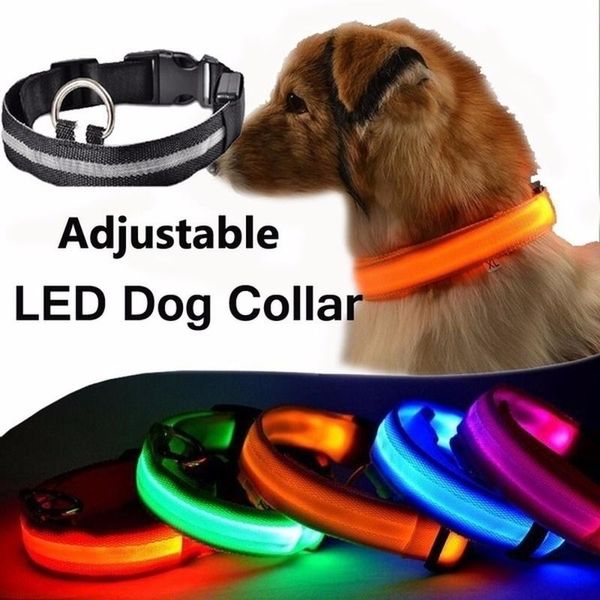 

dog collars & leashes 7 color collar led lights adjustable/retractable solid nylon