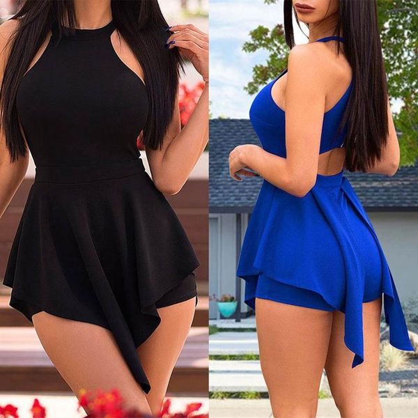 

women elegant jumpsuits & rompers halter irregular sleeveless slim bodycon overalls cocktail club party bodysuit, Black;white