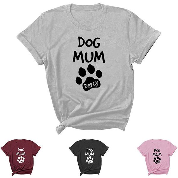 

women's t-shirt dog mum letter print women t shirt short sleeve o neck loose tshirt ladies tee clothes camisetas mujer, White