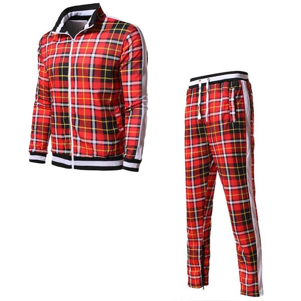 

russian style autumn winter 3d plaid zipper suit for american and american men casual sportswear + jogging pants for men sui, Gray