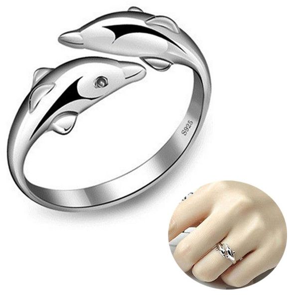 

wedding rings 2021 creative double dolphin ring cute animal adjustable open for women fashion jewelry gift r2110502, Slivery;golden
