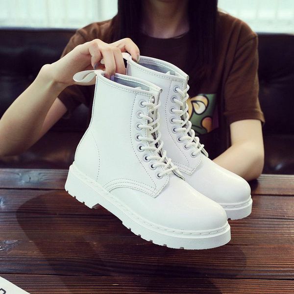 

boots 100% genuine leather white eight-hole girls style high-tooling litchi pattern couple trendy shoes, Black