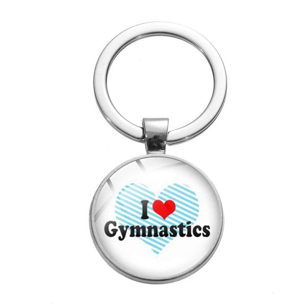 

i love gymnastics alloy keychain dancer silhouette women art p glass cabochon key chain bag charms for sports lovers, Silver