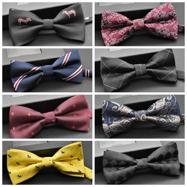 

bow ties tie men's polyester yarn-dyed jacquard cartoon animal pattern, Black;gray