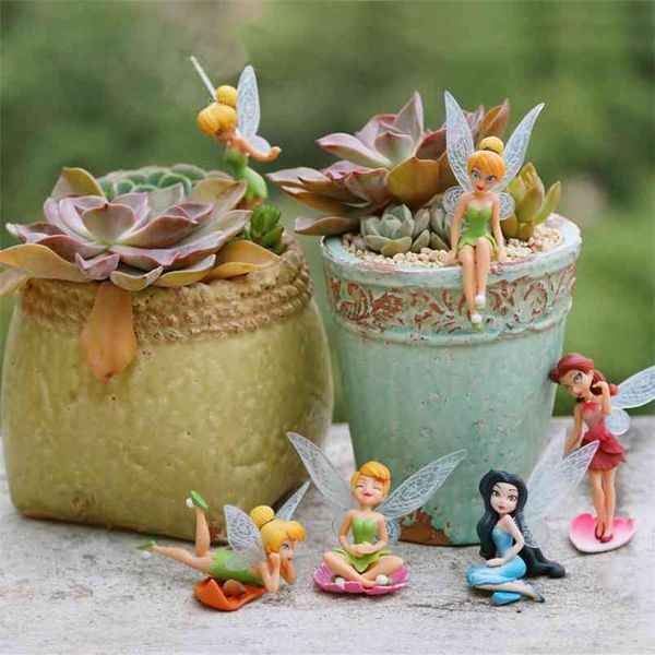 6 pçs / conjunto miniatura flor fada elf jardim casa casas decoração mini artesanato micro paisagismo decoração diy acessórios 210811