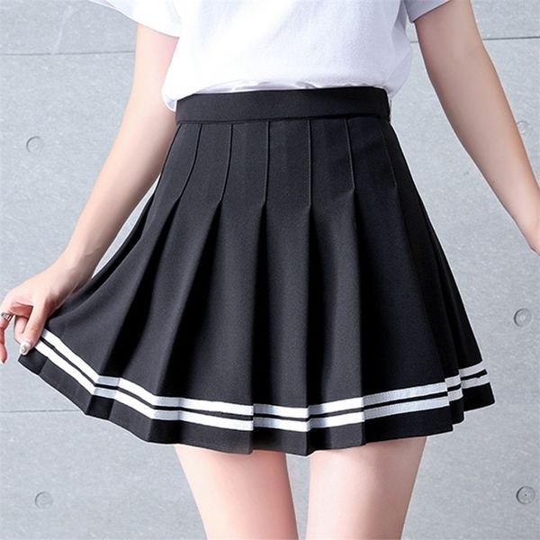

women skirts girls high waist pleated skirt large size preppy school uniform lolita skirt new 210310, Black